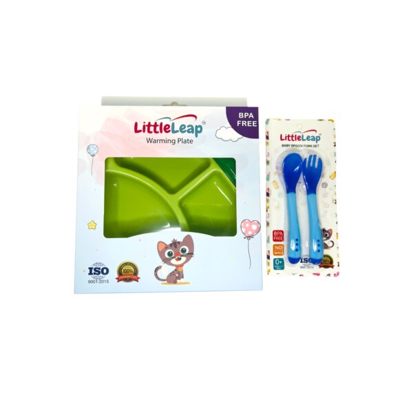 Little Leap Warming Plate+ Heat Sensing Spoon & Fork Set